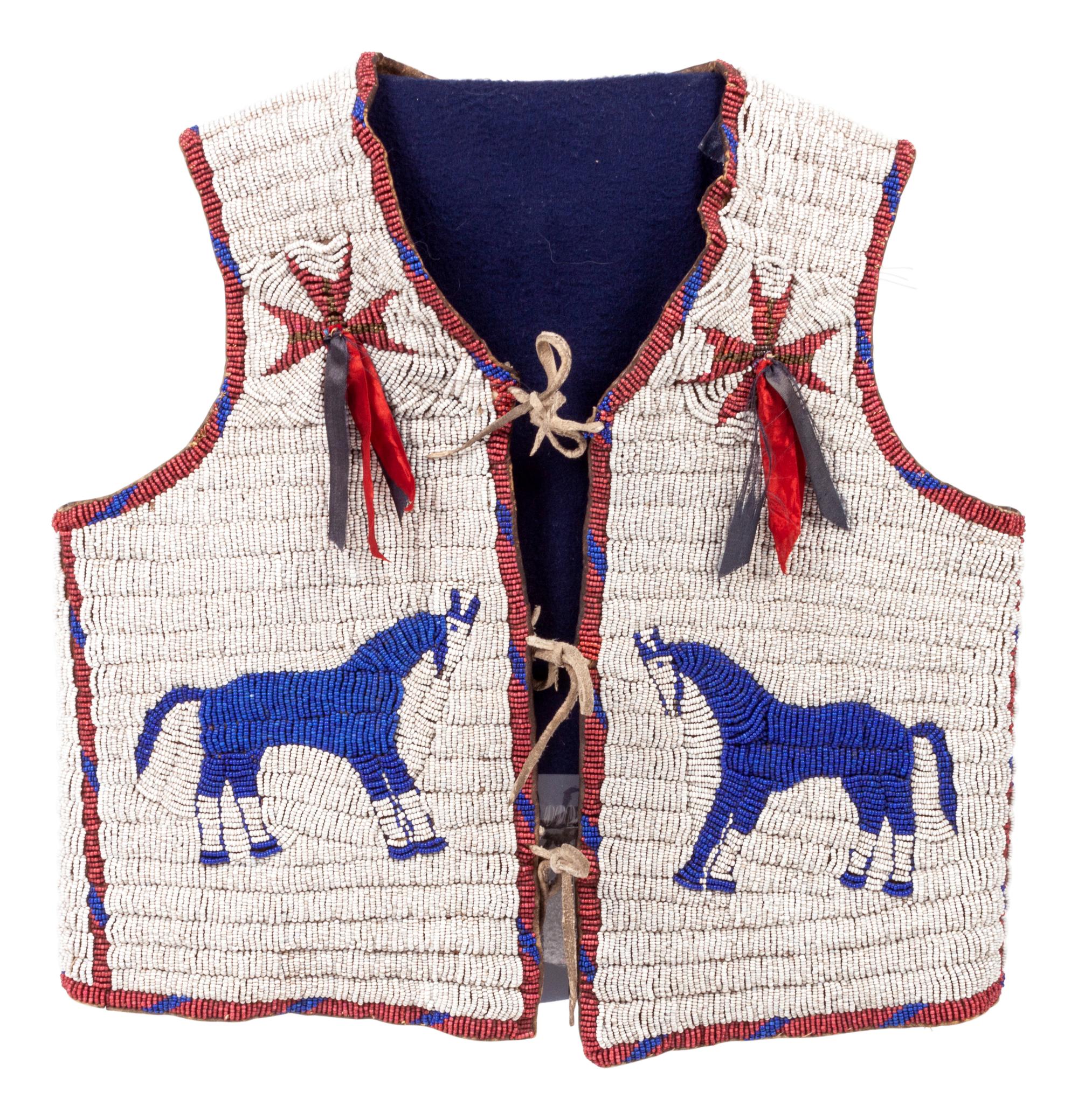 Sioux Child's Pictorial Beaded Hide Vest, with Ponies, Buffalo, and Eagle