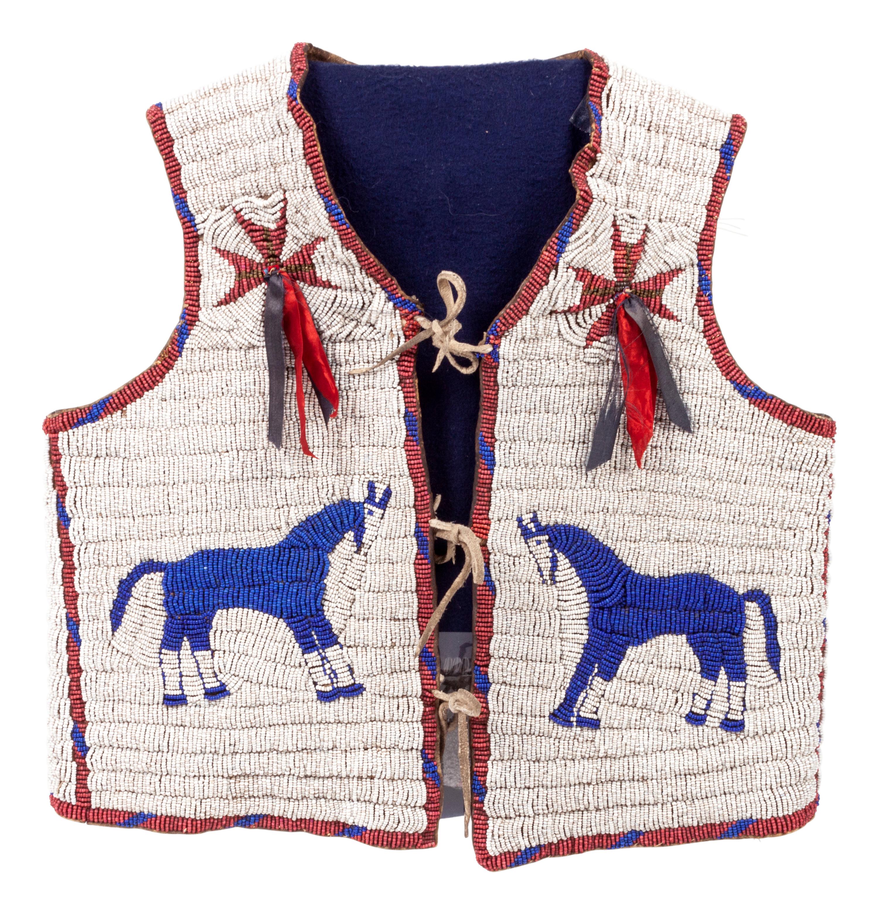 Sioux Child's Pictorial Beaded Hide Vest, with Ponies, Buffalo, and Eagle
