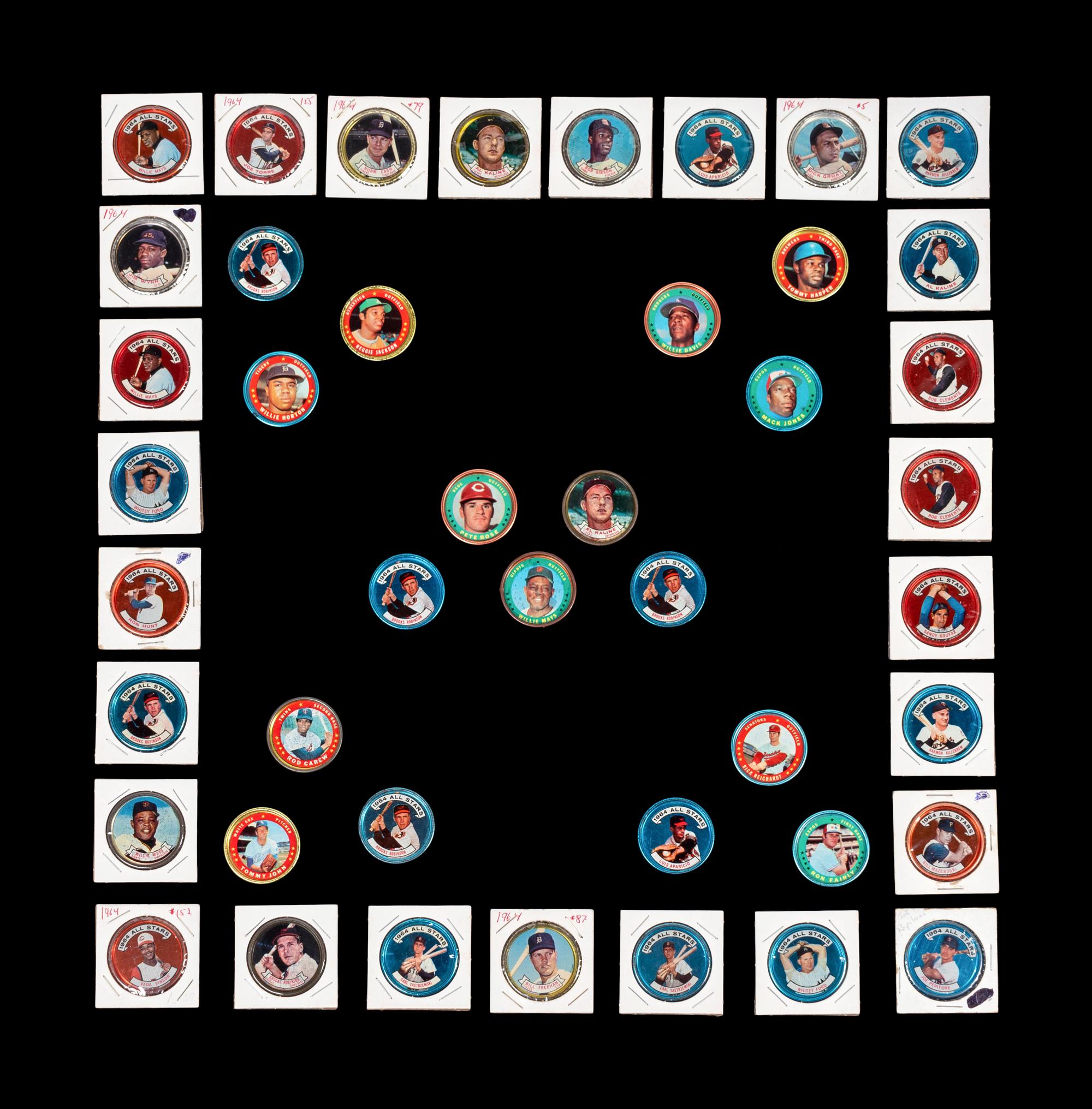 A Group of 44 1960s and 1970s Topps Baseball Coins (Including Willie Mays, Roberto Clemente and Sandy Koufax),