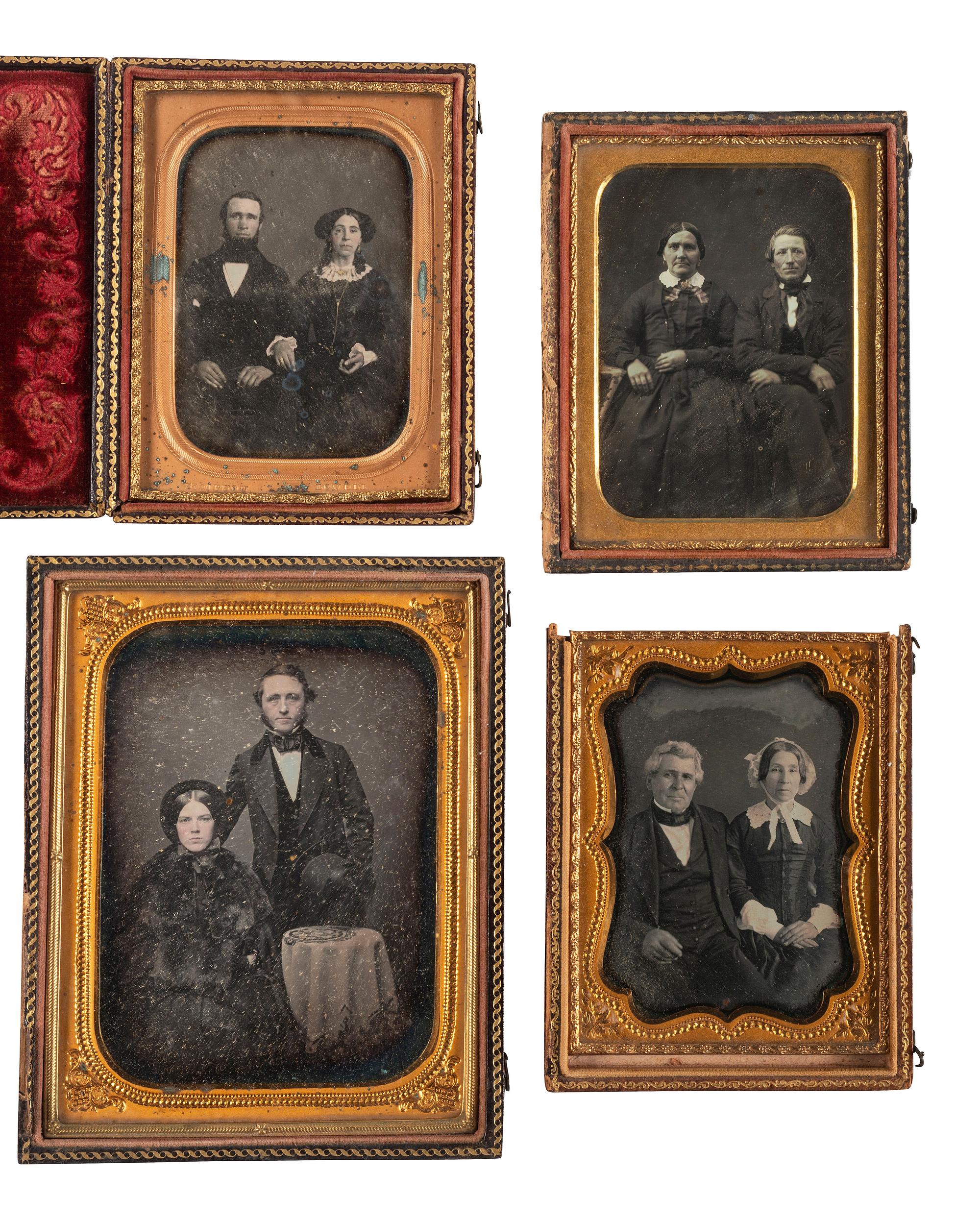 [EARLY PHOTOGRAPHY]. A group of 18 daguerreotype portraits of couples of varying ages, including: