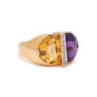 BICOLOR GOLD, AMETHYST, CITRINE AND DIAMOND RING AND PENDANT