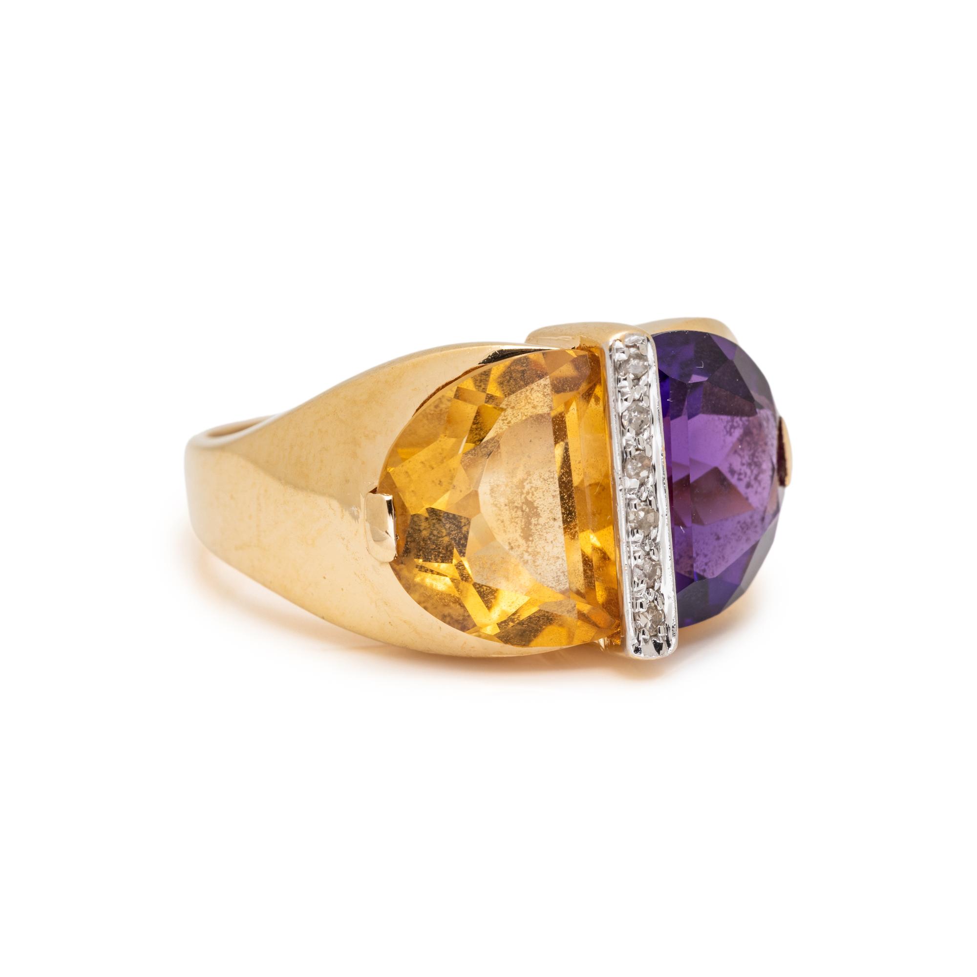 BICOLOR GOLD, AMETHYST, CITRINE AND DIAMOND RING AND PENDANT