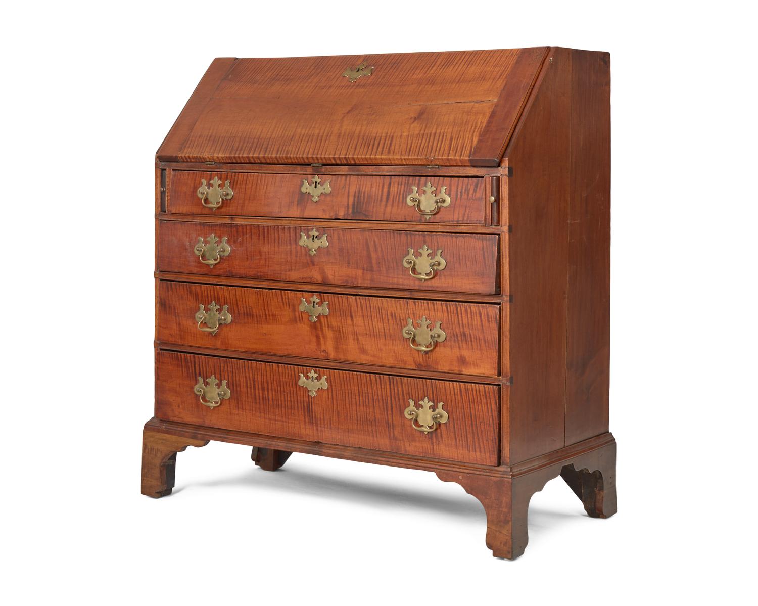 A Chippendale Tiger Maple Slant- Front Desk, New England, Late 18th Century