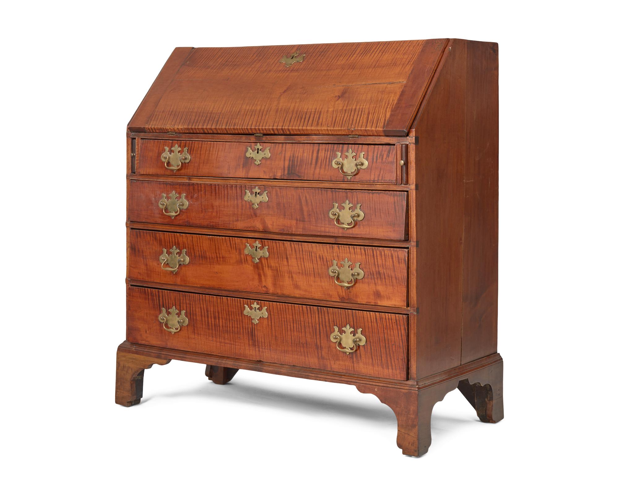 A Chippendale Tiger Maple Slant- Front Desk, New England, Late 18th Century