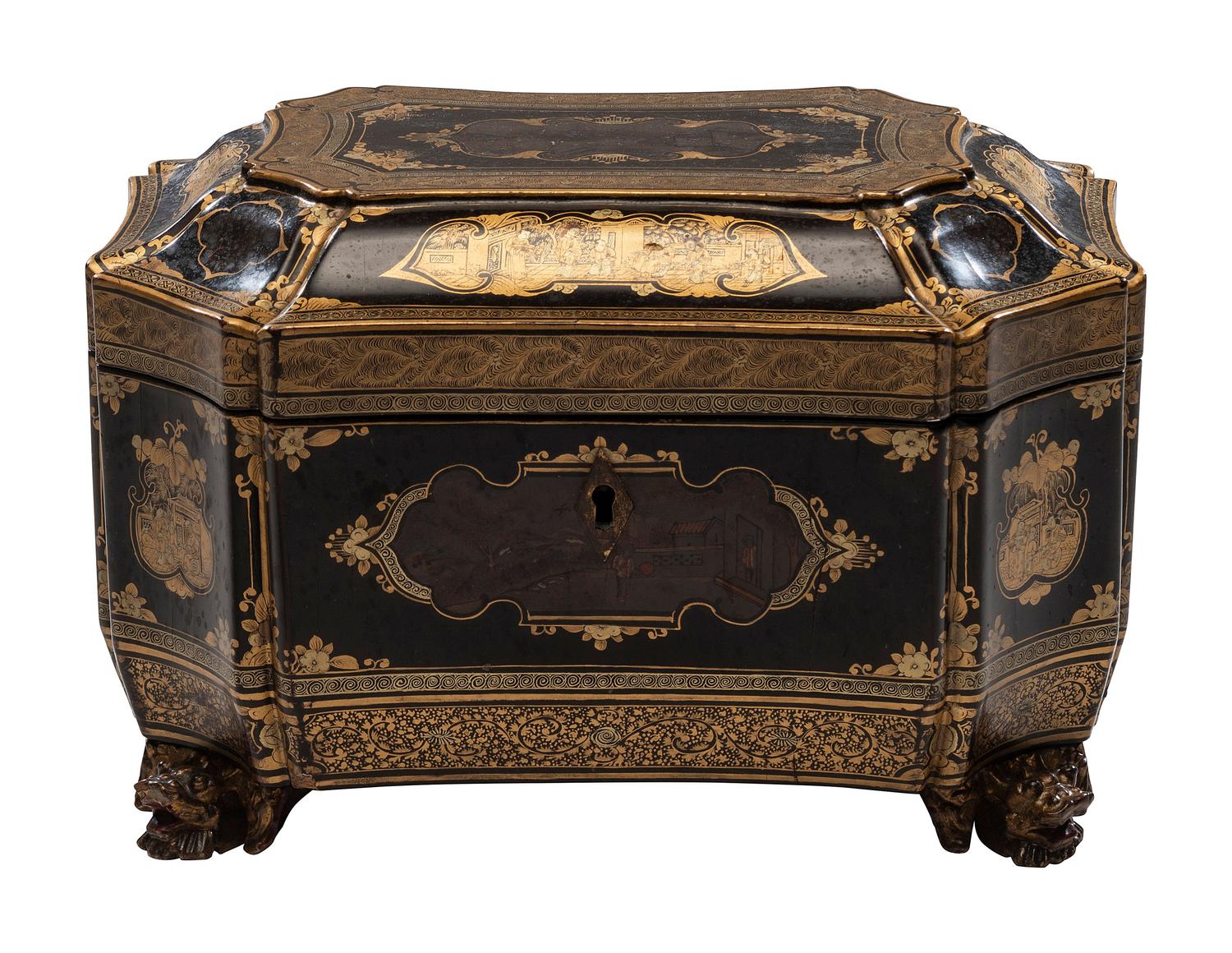 A Chinese Export Lacquer Tea Caddy