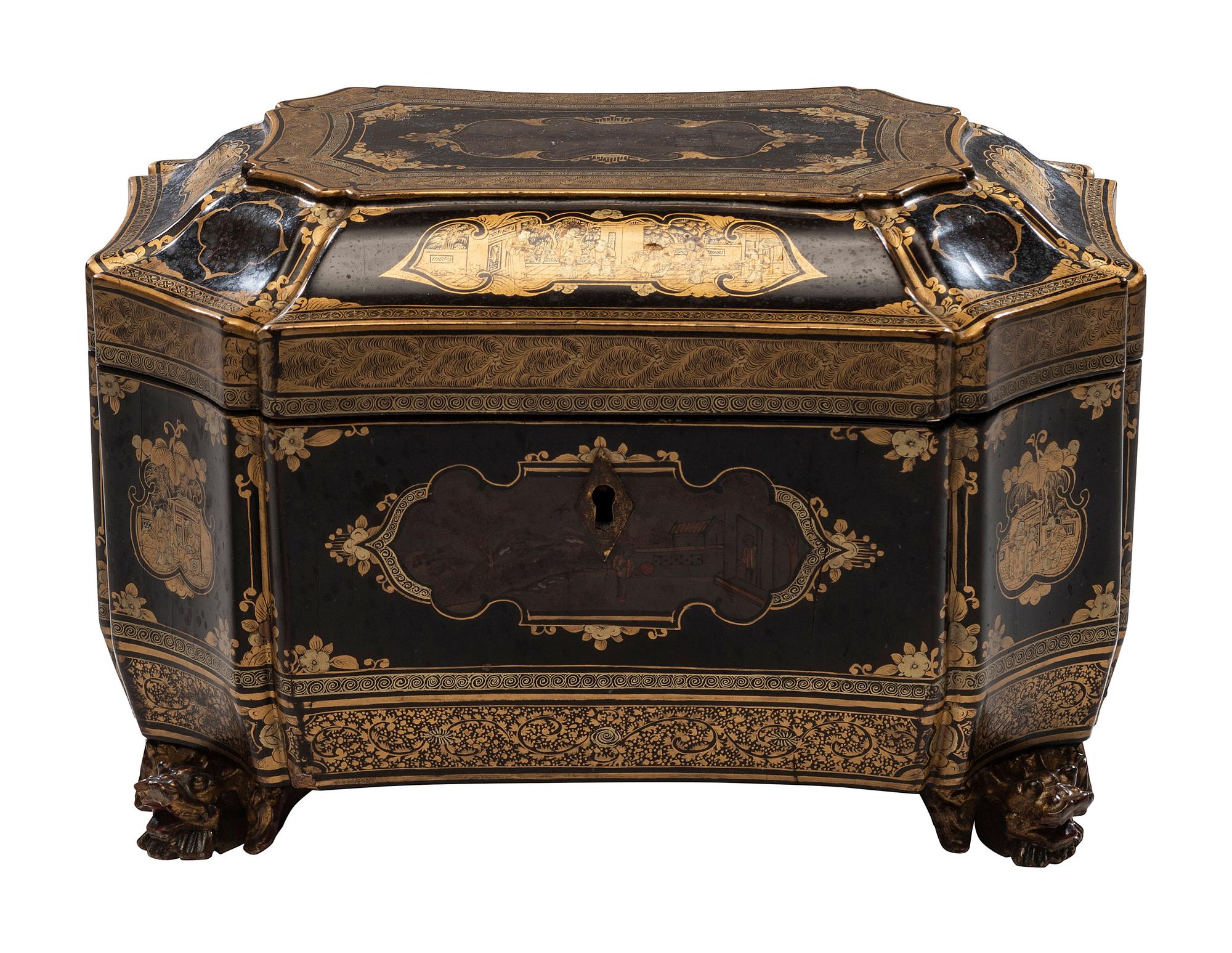 A Chinese Export Lacquer Tea Caddy