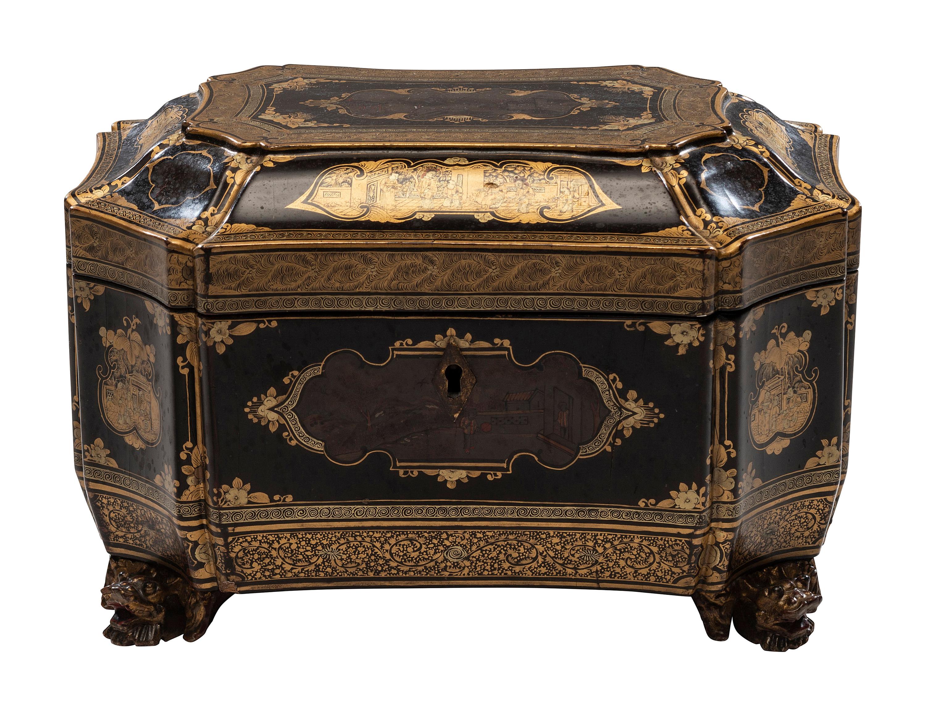 A Chinese Export Lacquer Tea Caddy