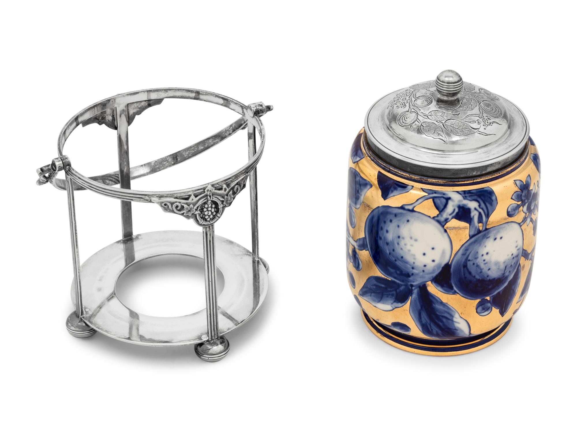 A Victorian Silver Mounted Porcelain Biscuit Barrel