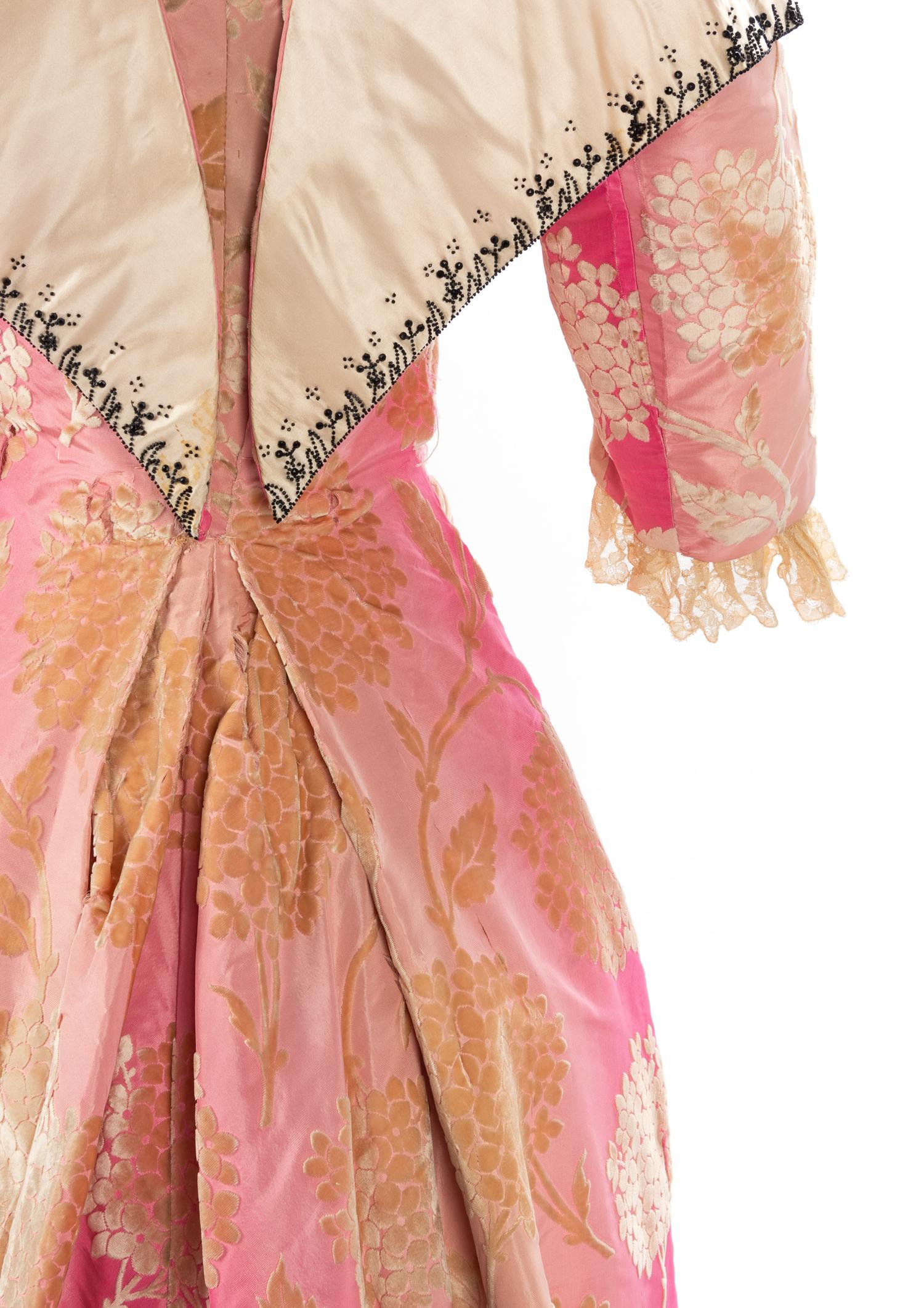 Mrs Donovan Labelled Embroidered Silk Satin, Faille and Velvet Morning Dress 1896