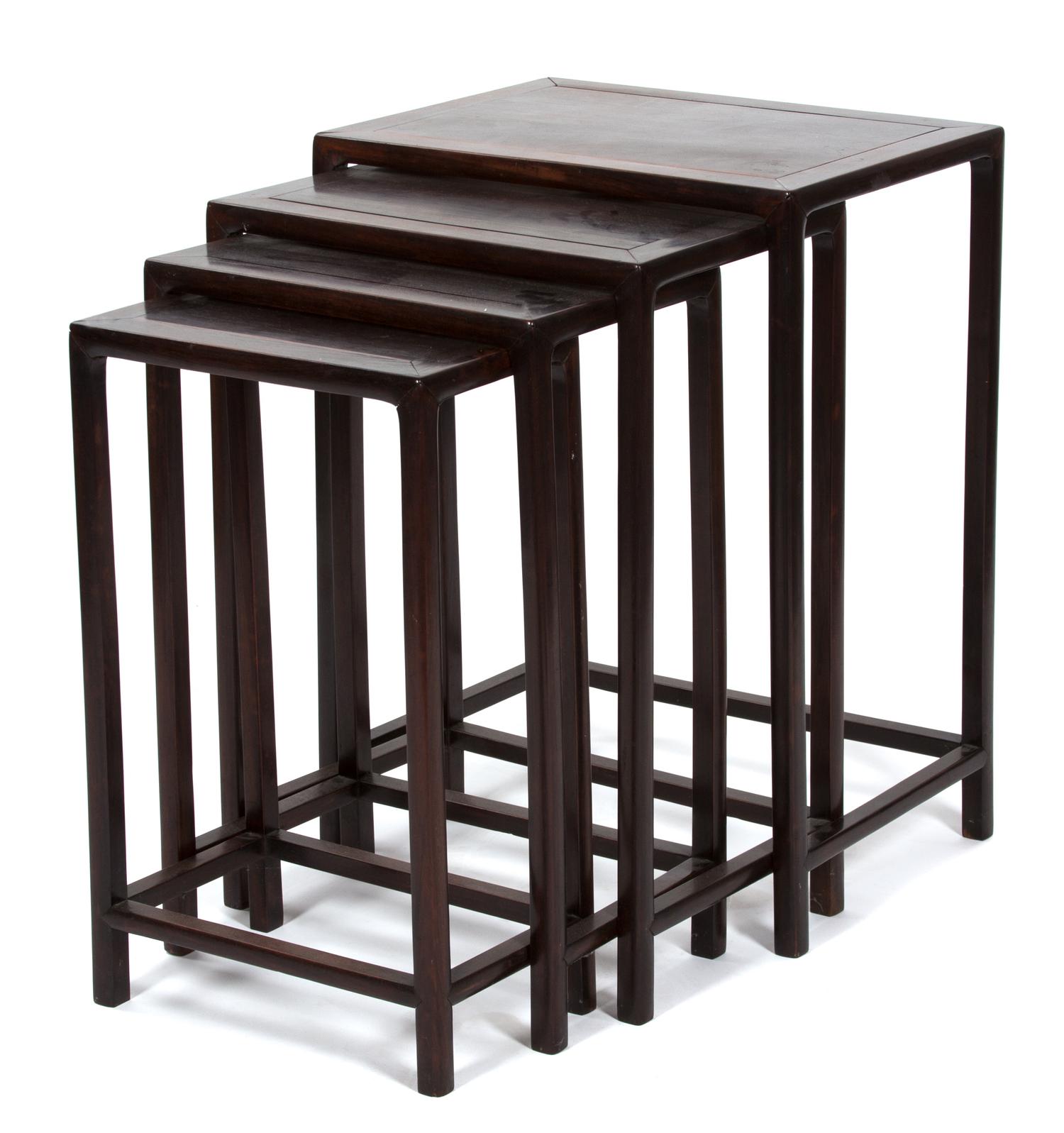A Nest of Four Chinese Rosewood Nesting Tables Height 27 x width 20 x depth 14 3/4 inches. — 20TH CENTURY