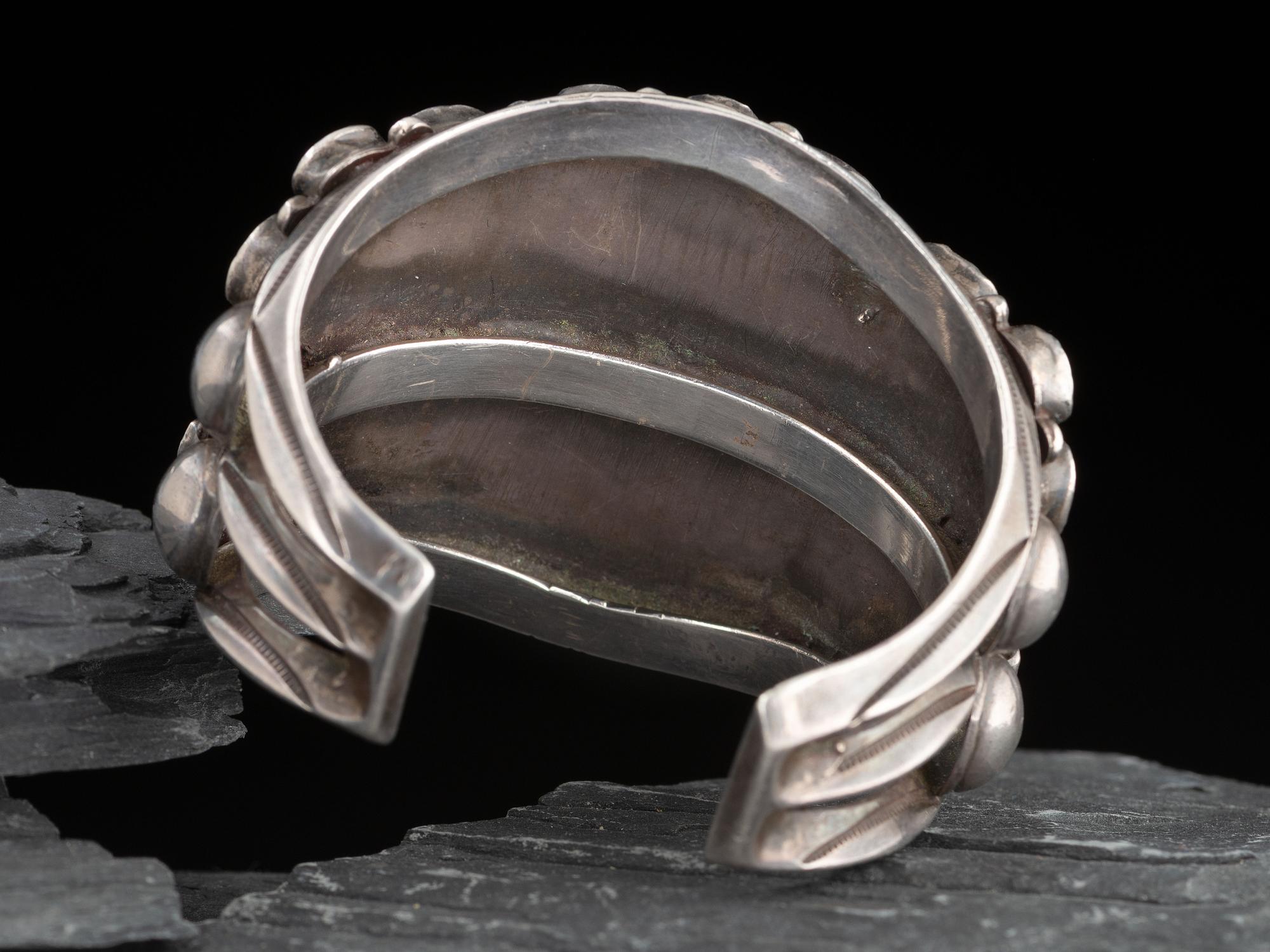 Large Navajo Silver and Turquoise Cluster Cuff Bracelet