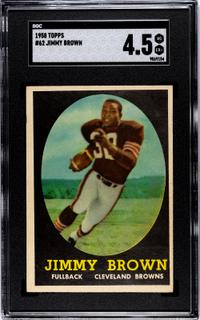 A 1958 Topps Jim Brown Rookie Football Card No. 62 (SGC 4.5 VG-EX+)