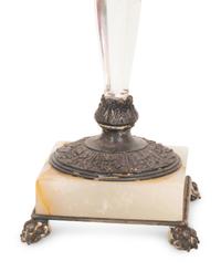 A Pair of Cranberry Cut-to-Clear Glass, Onyx and Silver-Plate Compotes