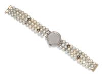 ANTIQUE, PLATINUM, DIAMOND AND CULTURED PEARL WRISTWATCH