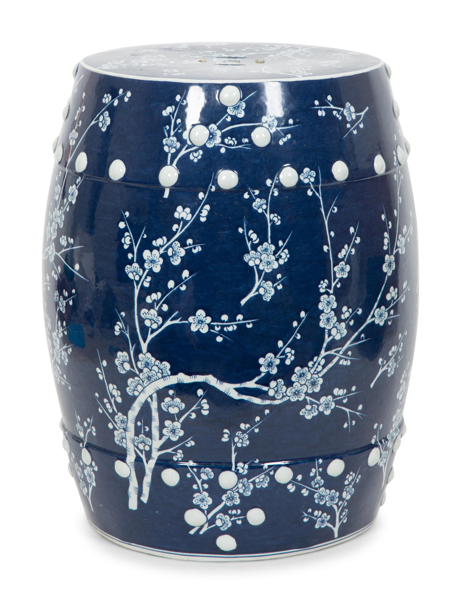A Chinese Blue and White Glazed Ceramic Garden Seat