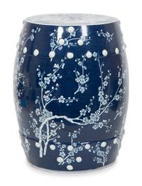 A Chinese Blue and White Glazed Ceramic Garden Seat