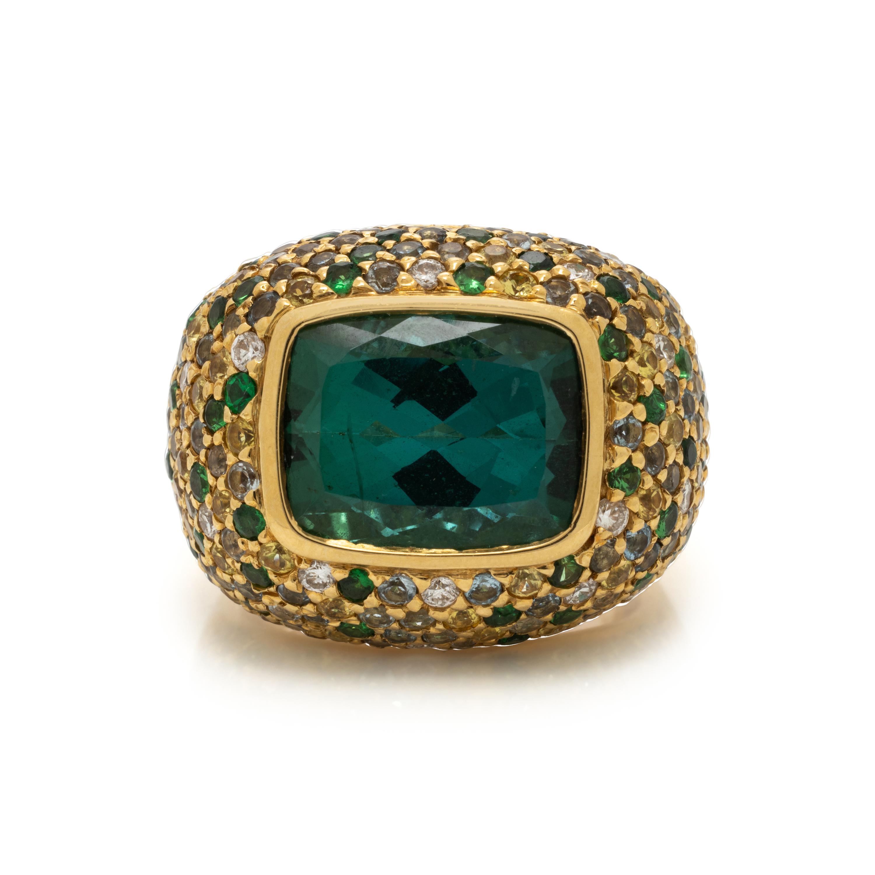 Laura Munder, Green Tourmaline, Multigem, and Yellow Gold Ring