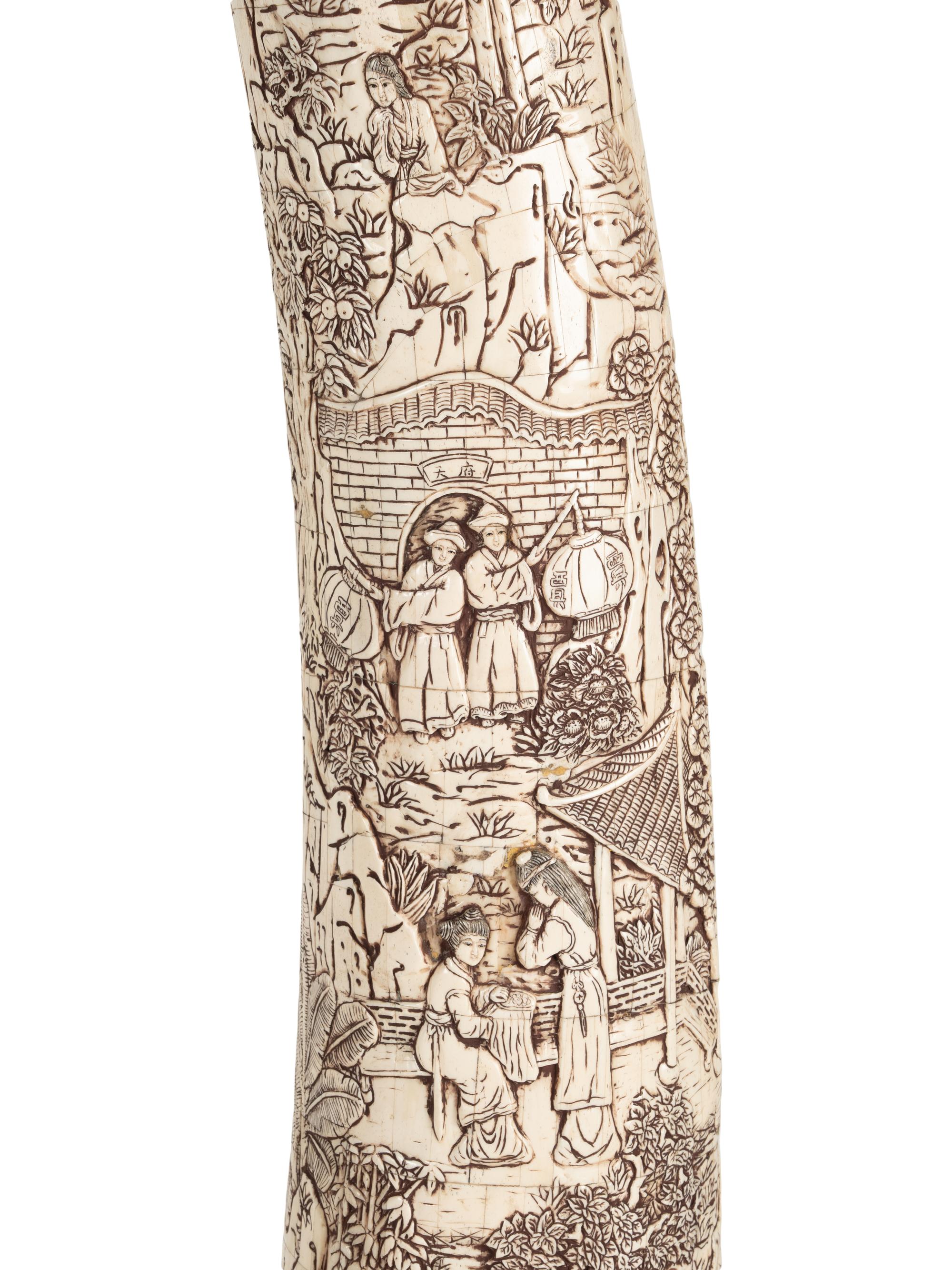 A Pair of Large Carved Bone Veneered Models of Tusks