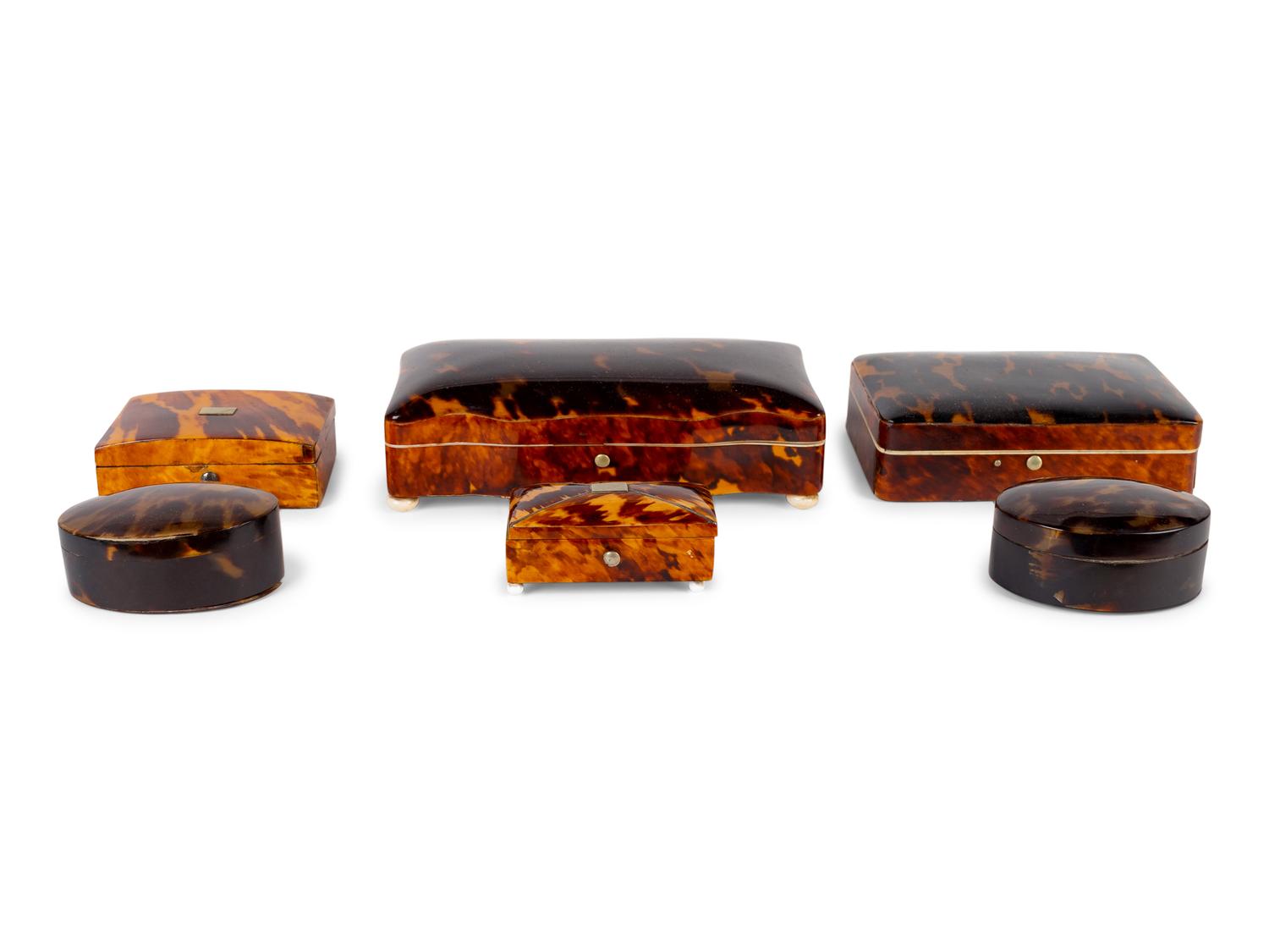 A Collection of Six Small Tortoiseshell and Celluloid Boxes — 19TH CENTURY