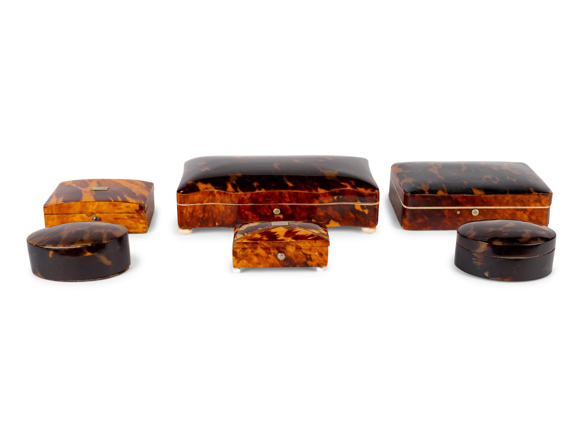 A Collection of Six Small Tortoiseshell and Celluloid Boxes — 19TH CENTURY