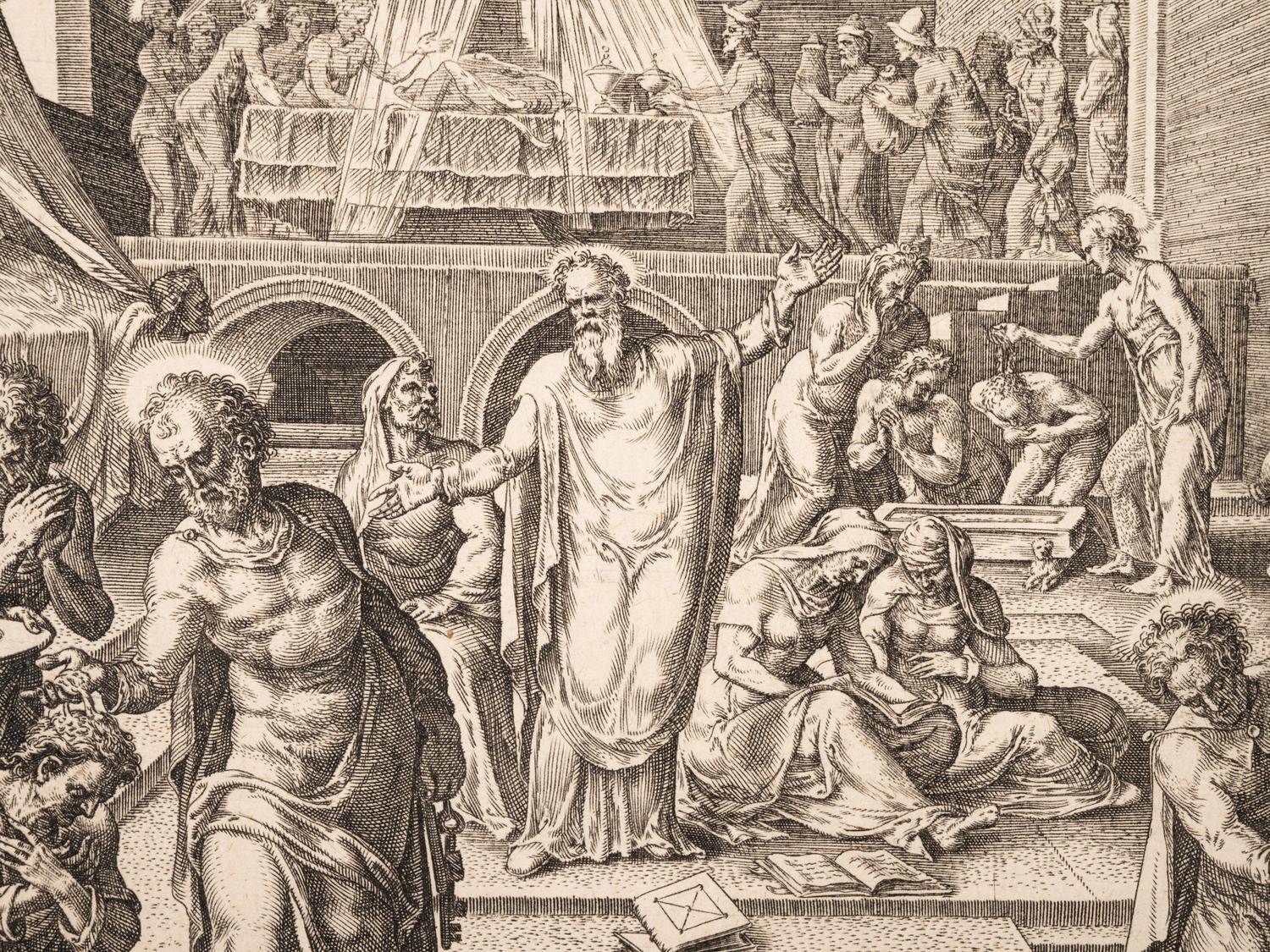 A group of five prints ( Descent from the Cross; The Raising of Tabitha, c. 1550; Untitled (A Saint's Blessing); Untitled (Benediction); Untitled (Saint in a Crowd), c. 1540)