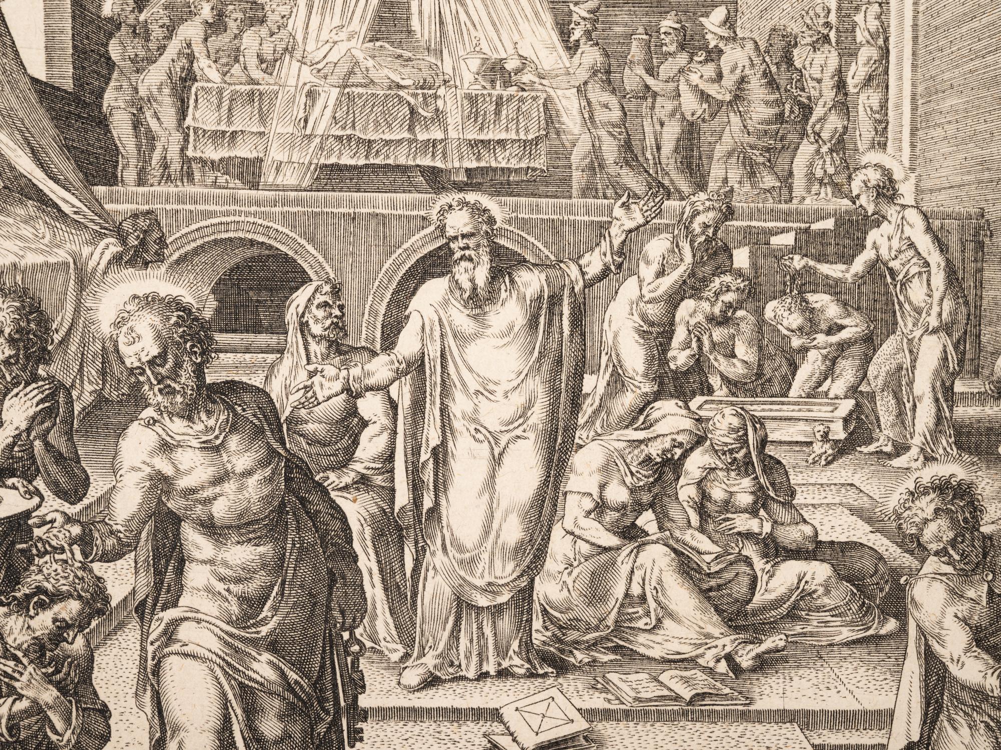 A group of five prints ( Descent from the Cross; The Raising of Tabitha, c. 1550; Untitled (A Saint's Blessing); Untitled (Benediction); Untitled (Saint in a Crowd), c. 1540)