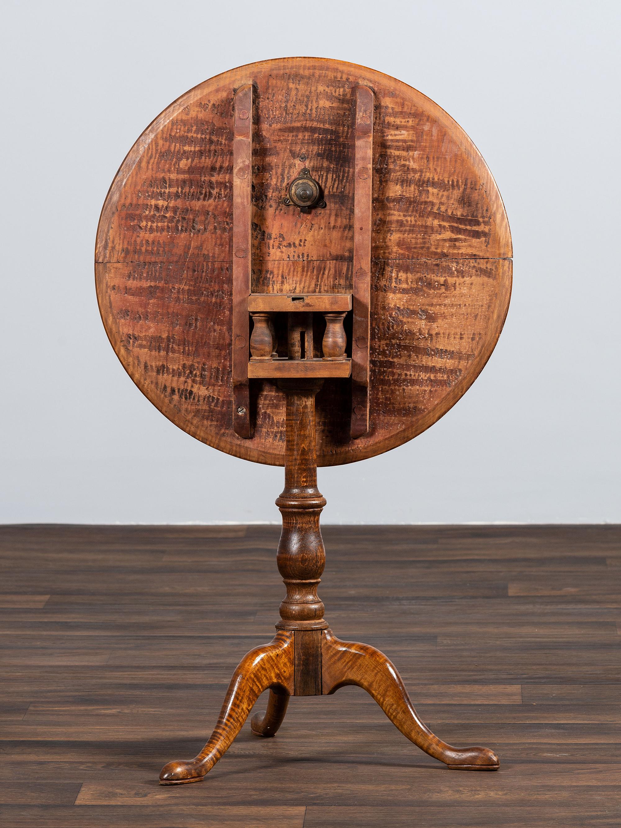 A Federal Tiger Maple Birdcage Tilt-Top Candlestand