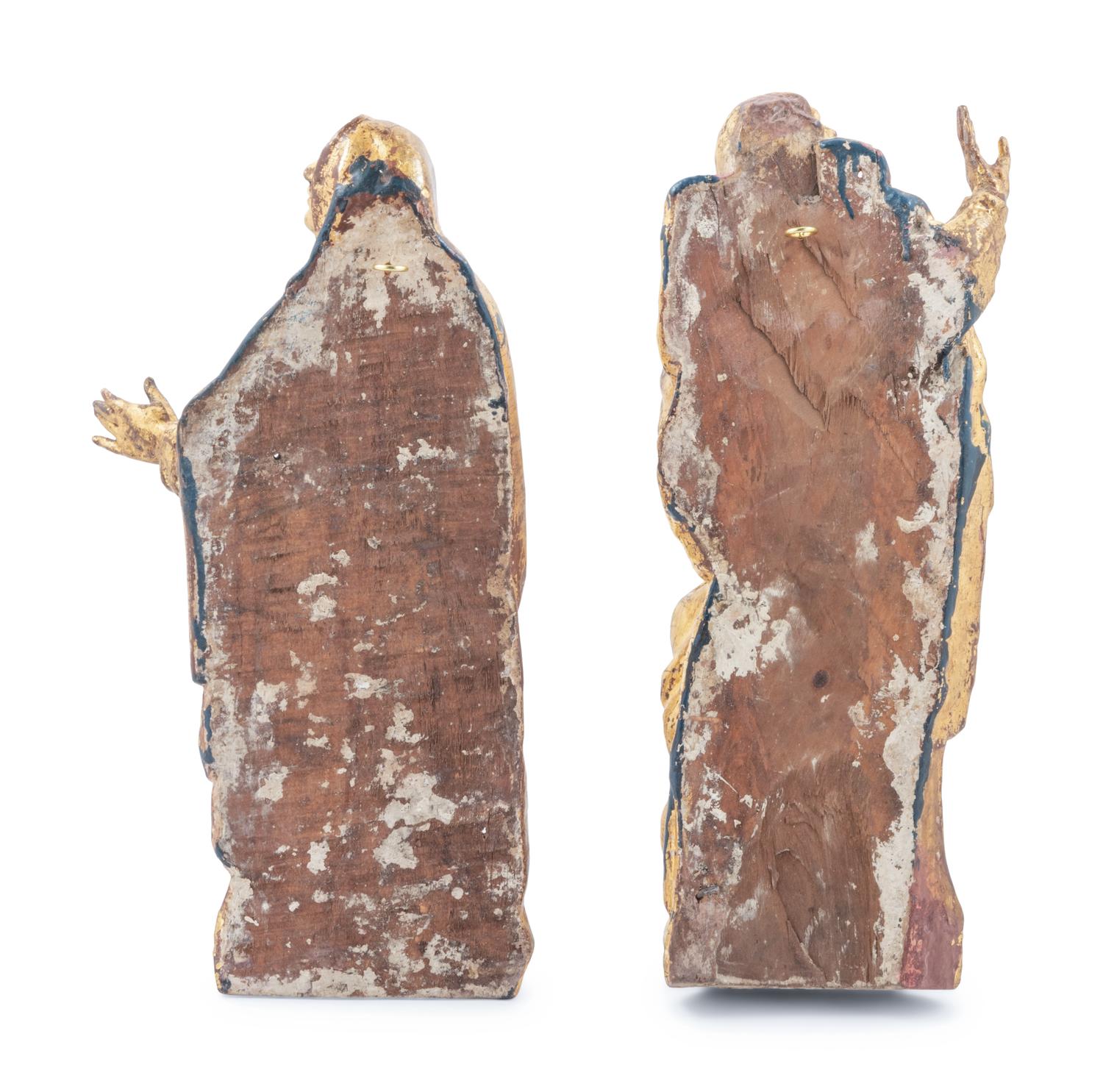 A Pair of Continental Giltwood Relief Carved Figures
