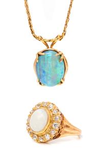 A Collection of Yellow Gold, Opal and Diamond Jewelry, 8.50 dwts.