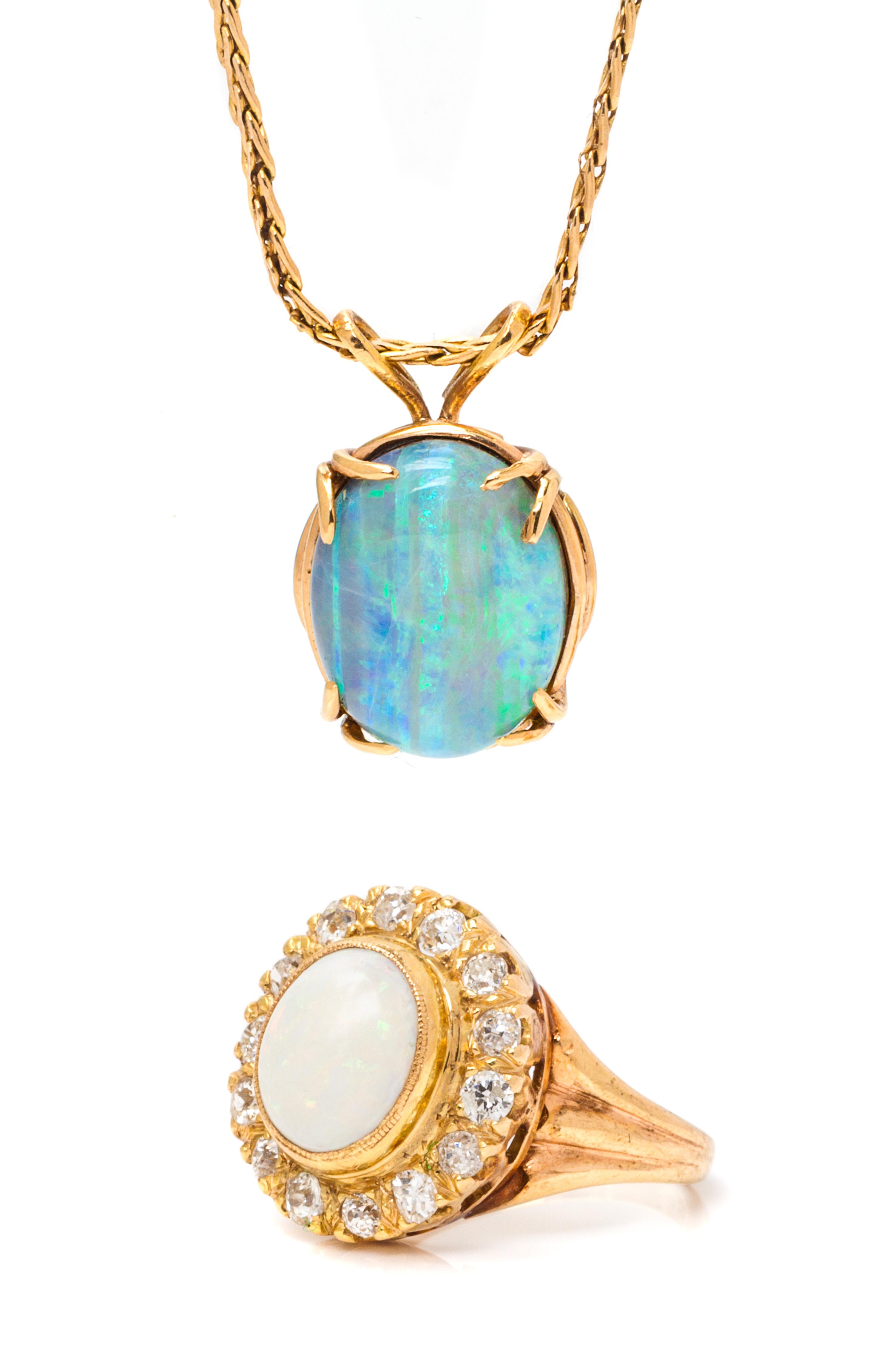 A Collection of Yellow Gold, Opal and Diamond Jewelry, 8.50 dwts.