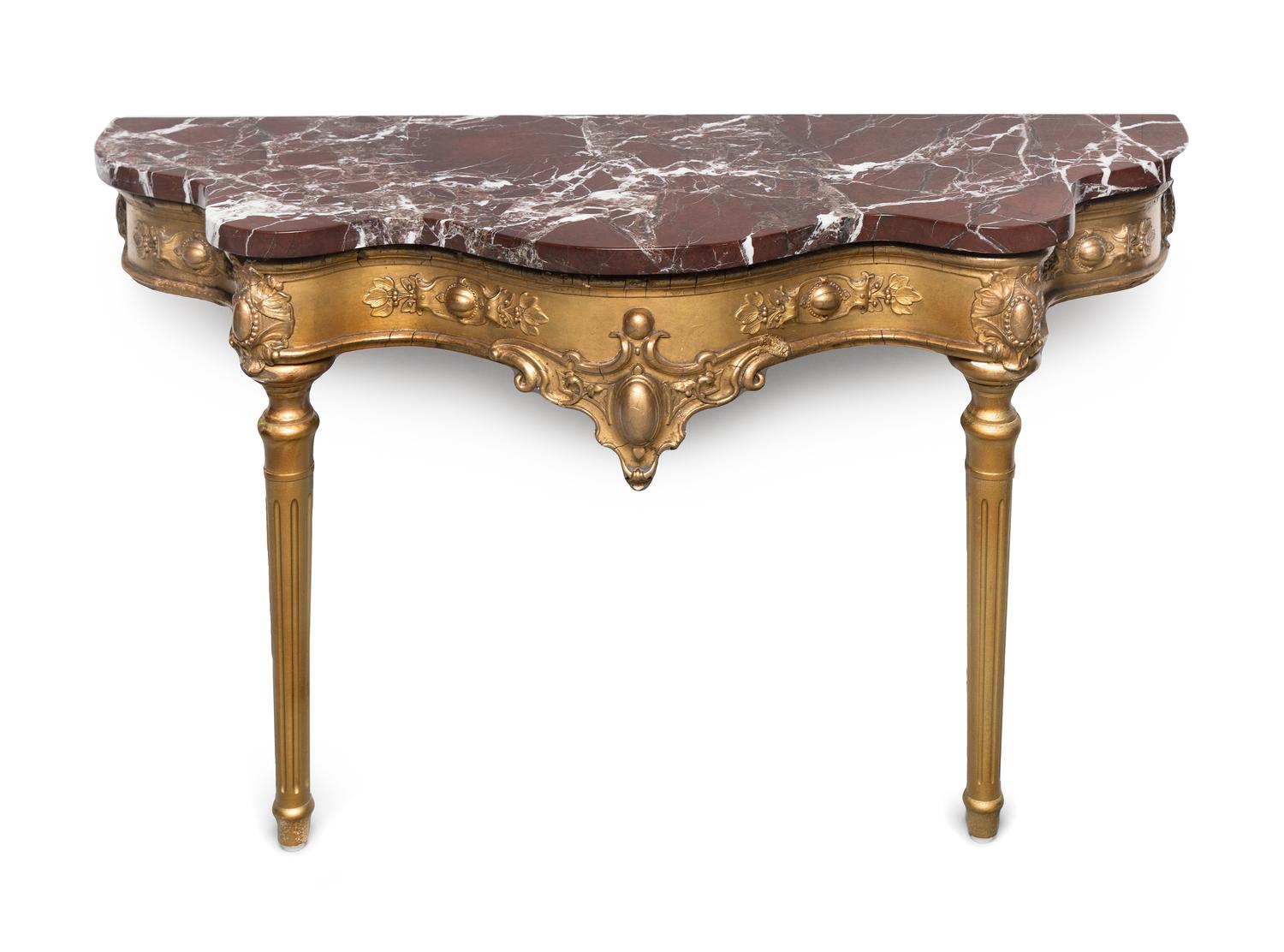 An Italian Giltwood Pier Mirror and Marble-Top Console Table