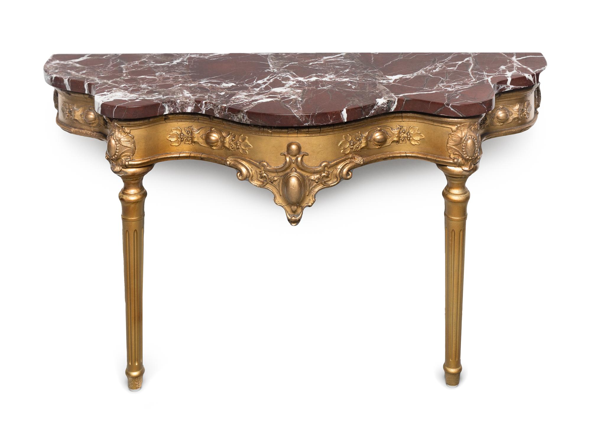 An Italian Giltwood Pier Mirror and Marble-Top Console Table