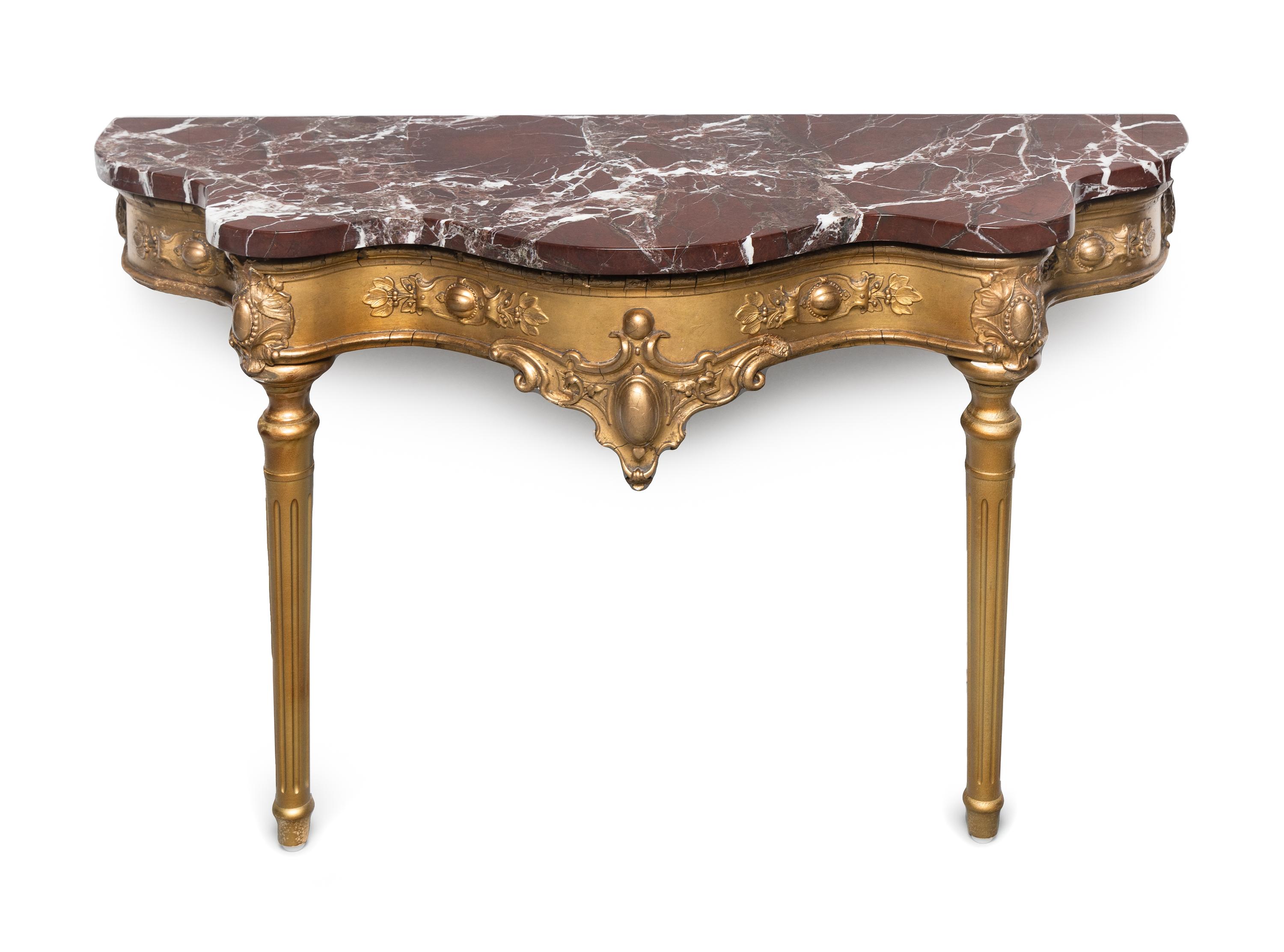 An Italian Giltwood Pier Mirror and Marble-Top Console Table