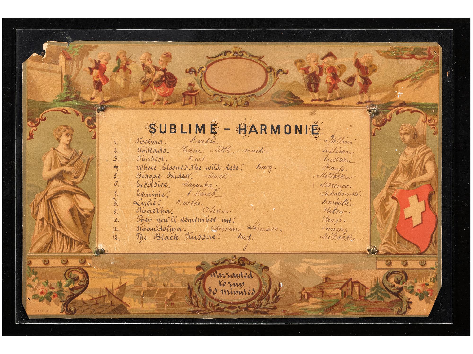 A Swiss Inlaid Longue March Sublime Harmonie Cylinder Music Box