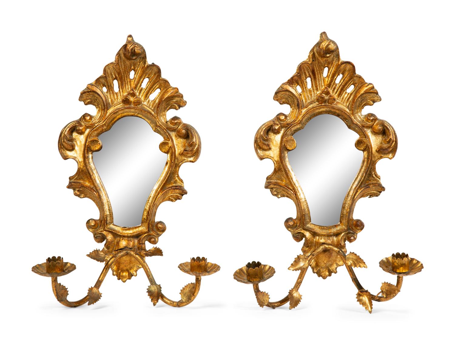 A Pair of Venetian Style Giltwood Girandole Mirrors