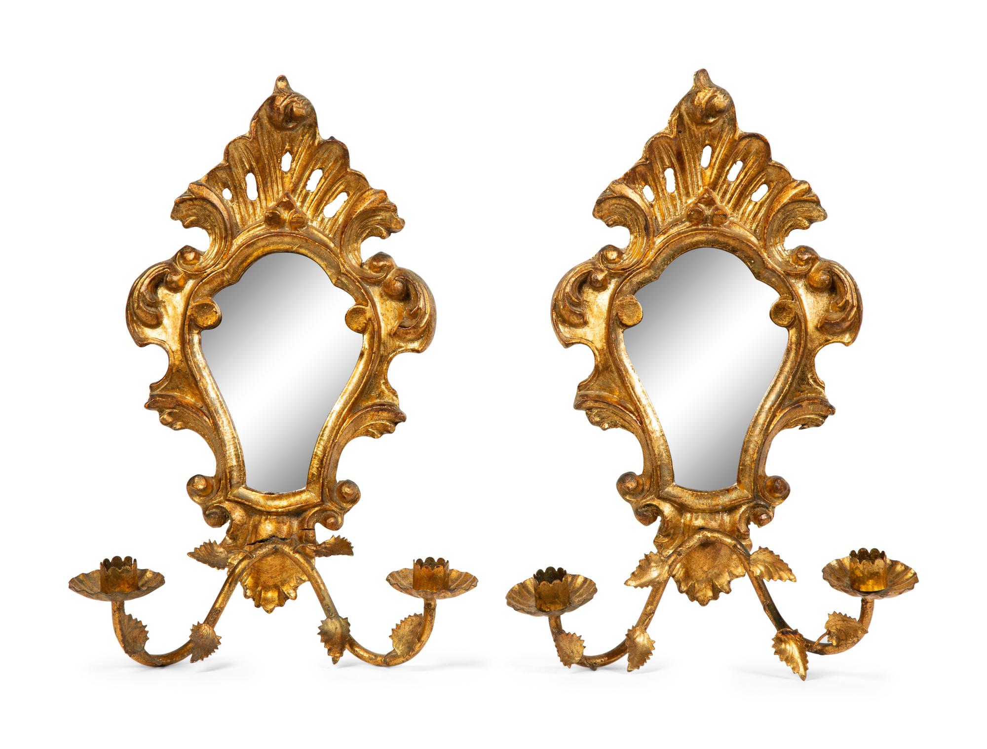 A Pair of Venetian Style Giltwood Girandole Mirrors