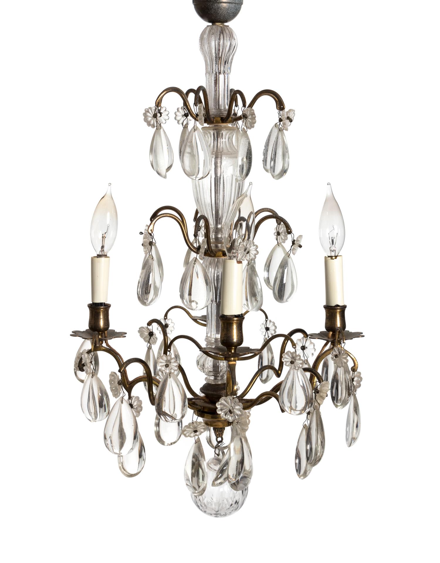 A Louis XV Style Gilt Metal and Crystal Four-Light Chandelier — EARLY 20TH CENTURY
