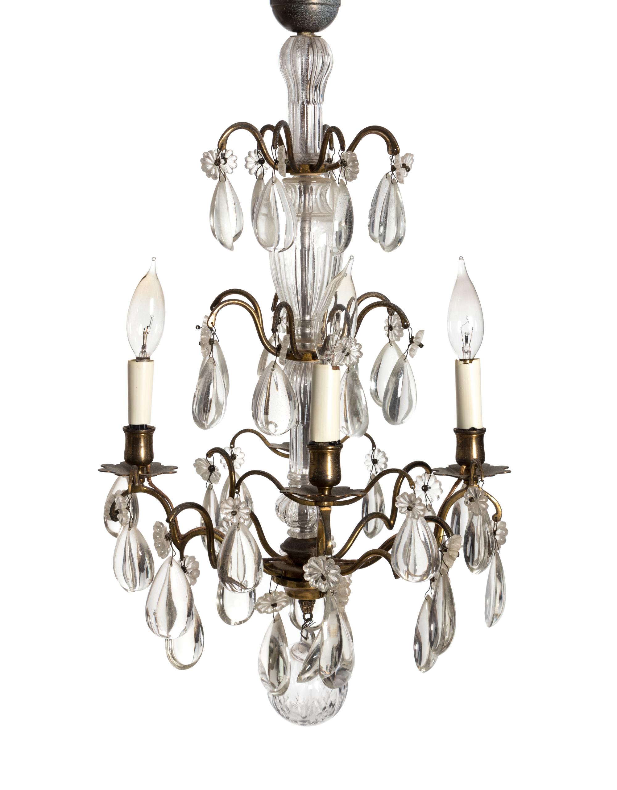 A Louis XV Style Gilt Metal and Crystal Four-Light Chandelier — EARLY 20TH CENTURY