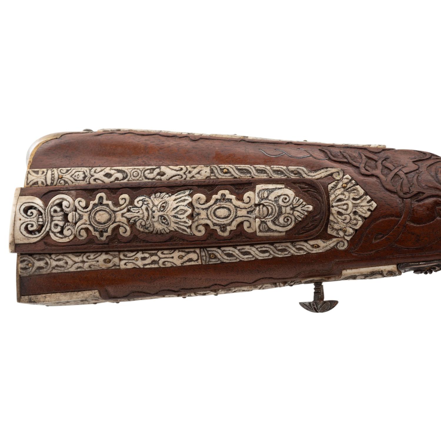 Contemporary Flintlock Jaeger Rifle with Actaeon and Hunting Motifs by John B. Derrick (American, b.1936)