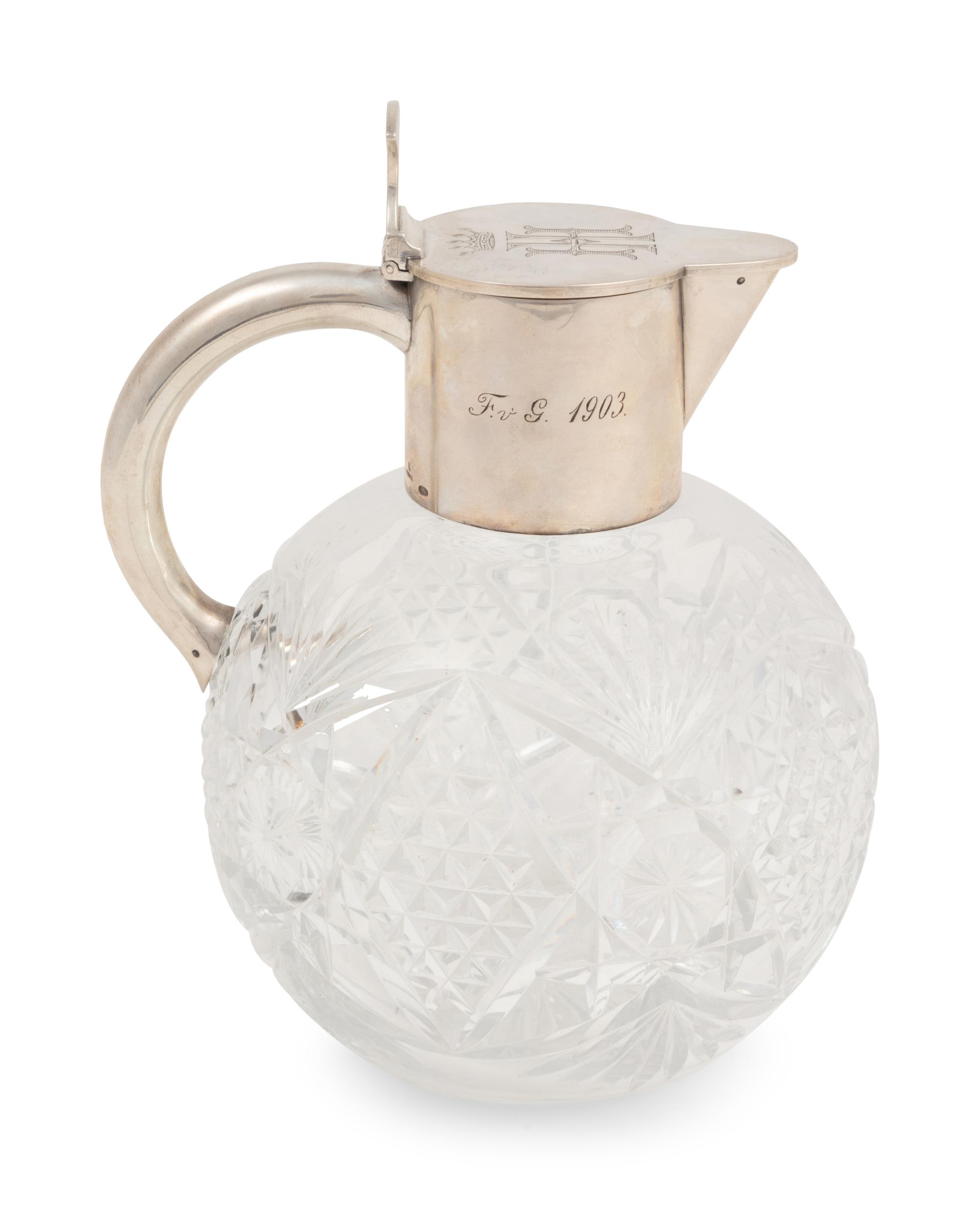 A Russian Silver Mounted Cut Glass Pitcher