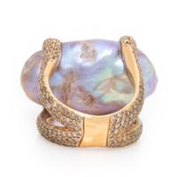 Yvel, Baroque Cultured Pearl, Colored Diamond, and Rose Gold Ring