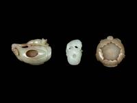 Three Chinese Celadon Jade Carved 'Fruits' Articles