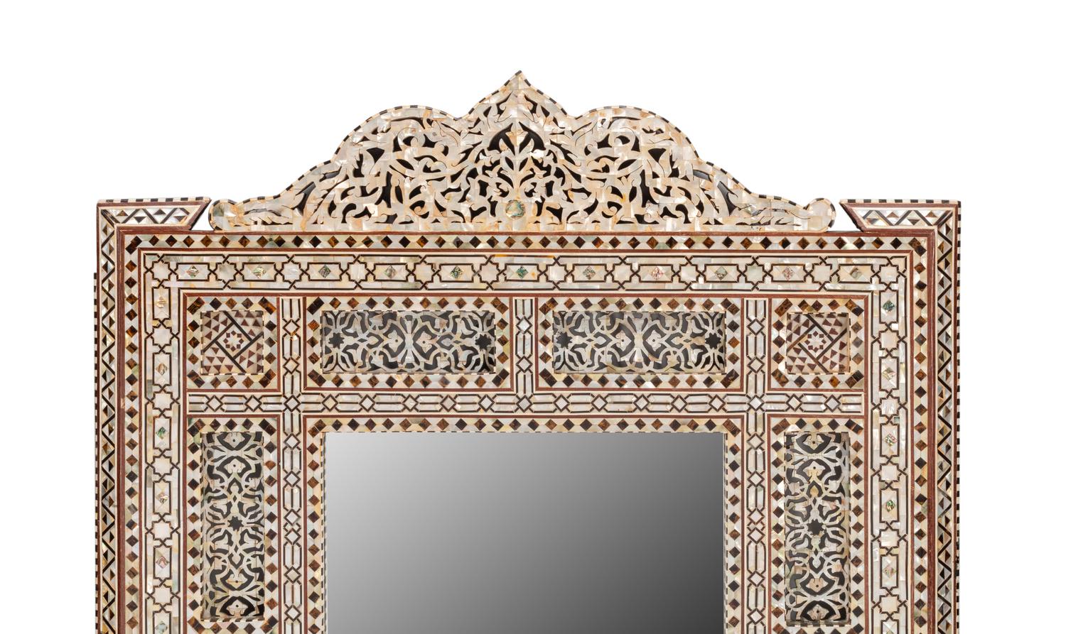 A Pair of Levantine Marquetry and Mother-of-Pearl Inlaid Mirrors
