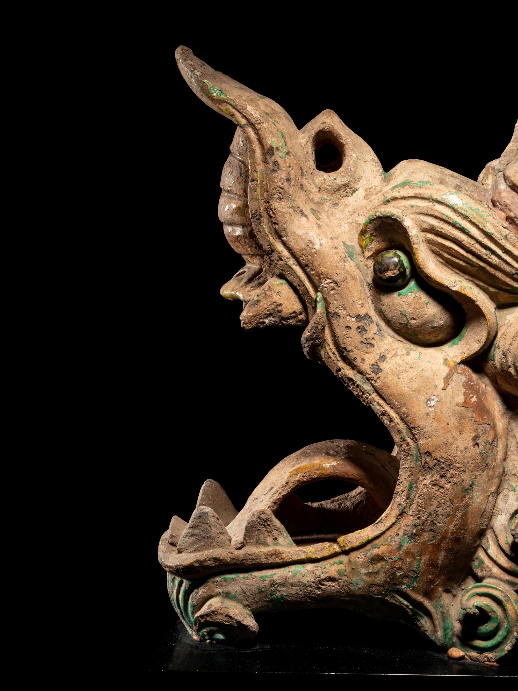 A Pair of Glazed Dragon-Form Roof-Tiles