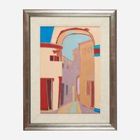 Françoise Gilot (French, b. 1921) Village Street with Blue Sky