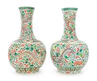 A Pair of Famille Verte Porcelain Vases Height 13 1/4 inches. — 19TH CENTURY