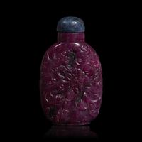 A Chinese Carved Ruby Matrix Snuff Bottle, Late Qing Dynasty