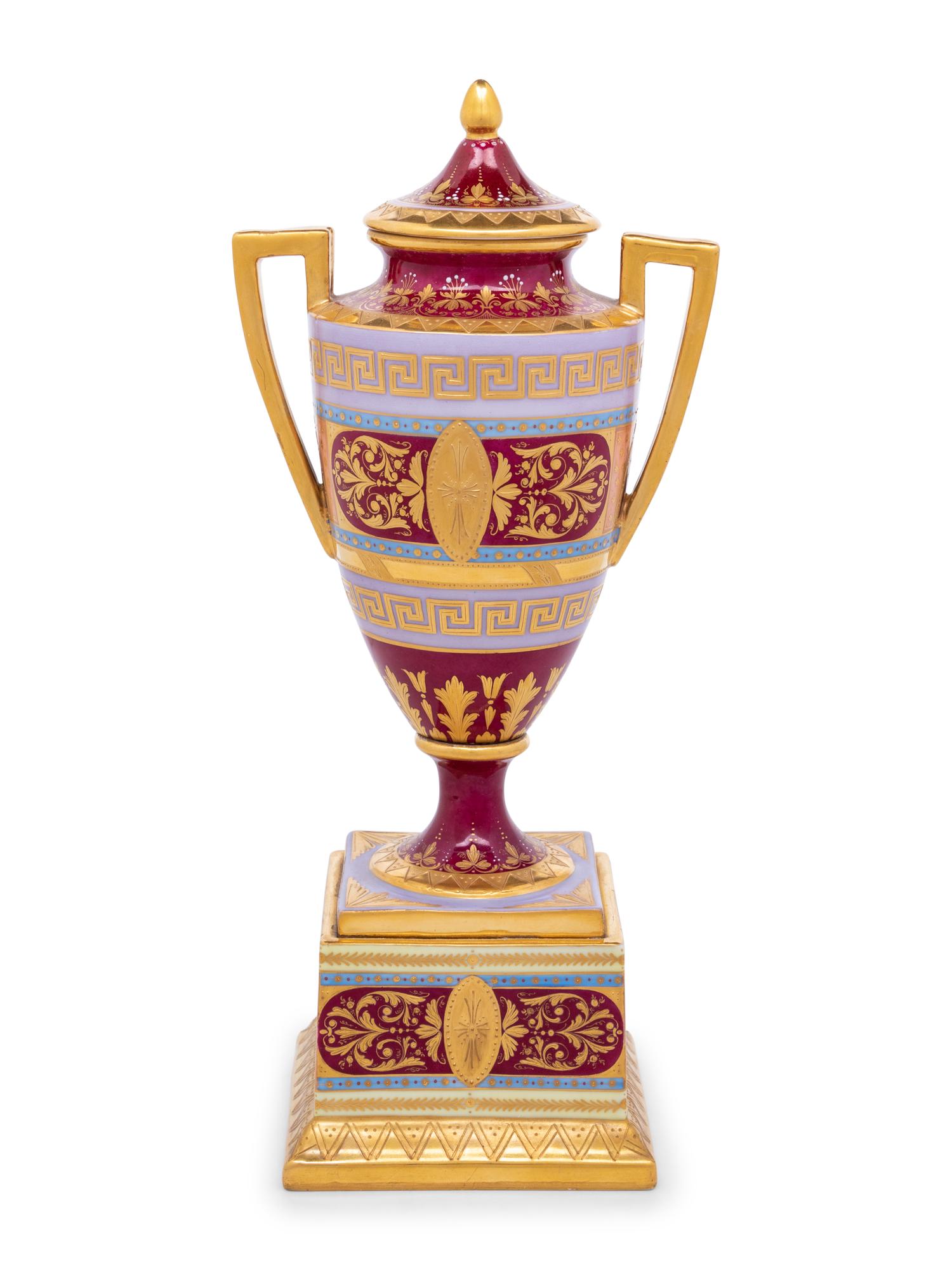 A Vienna Porcelain Urn, Cover and Stand