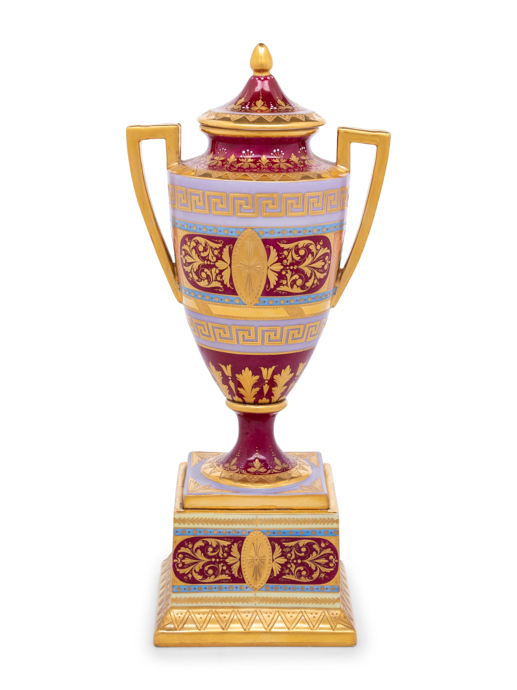 A Vienna Porcelain Urn, Cover and Stand