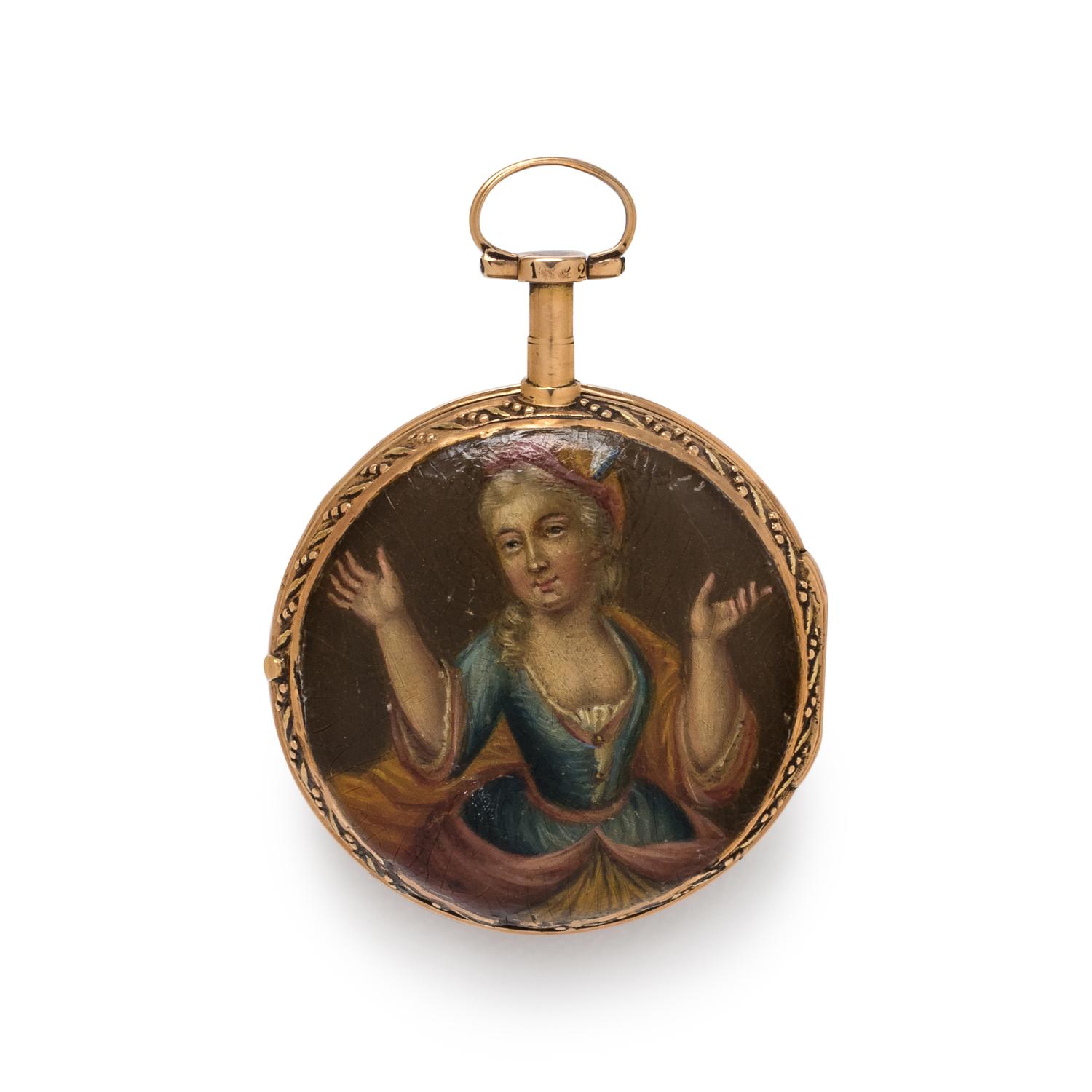 PORTRAIT ENAMEL HUNTER CASE POCKET WATCH